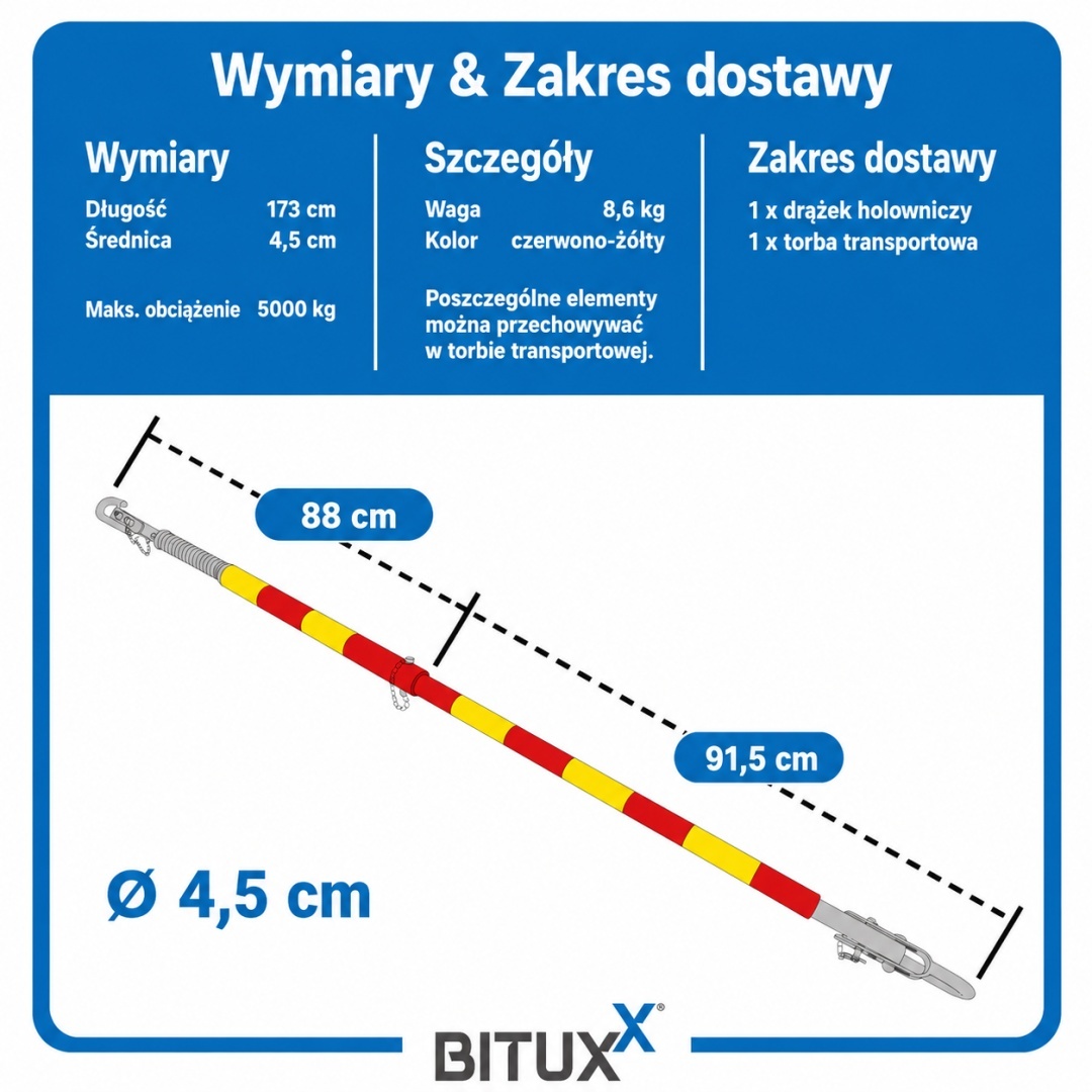 Tažná tyč, tažné lano s odpružením pro osobní automobily — do 5000 kg, s přepravní taškou Sztywny Hol MS19609